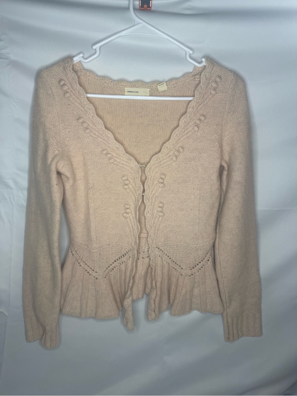 Sleeping on Snow Blush Pink Knit Ruffle Cardigan Sweater Women’s Small